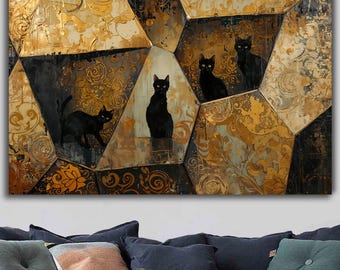 Schwarze Katzen geometrischer Kunstdruck