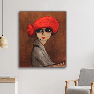 Ritratto di Kees van Dongen con cappello rosso Fauvist Painting Stampa artistica da parete vintage