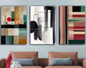 Japandi Triptych Art Set, Large 3 Piece Abstract Wall Decor