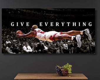 Dennis Rodman Basketball Canvas, Motivational Sports Wall Art, “Give Everything” Quote Poster, Gym Office Decor, Hustle Play Wall Hangings
