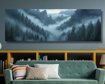 Misty Forest Canvas Wall Art: Green Tree Landscape Print