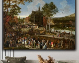 Peeter Gijsels Kermis in a Flemish Village 1687 Canvas Art | Baroque Genre Painting | Flemish Wall Decor