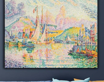 Cherbourg Fort du Roule 1932 by Paul Signac Canvas Art | Neo-Impressionist Seascape | Colorful French Modern Wall Decor