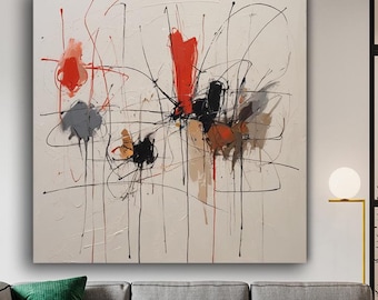 Abstract Expressionist Canvas Wall Art, Modern Red Black Painting, Contemporary Abstract Artwork, Minimalist Gallery Wall Decor