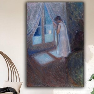 Canvas Vintage meisje bij het raam: klassiek portretschilderij
