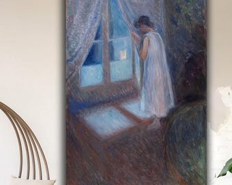 Vintage Girl by the Window Canvas Print: Classic Portrait Painting