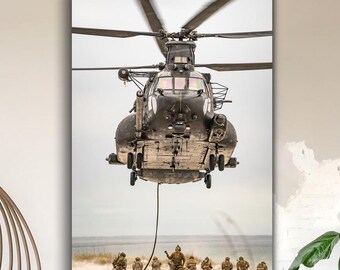 Military Helicopter Canvas Wall Art, Special Operations Aviation Decor, Black Helicopter Poster, Army Aviation Artwork, Tactical Wall Decor