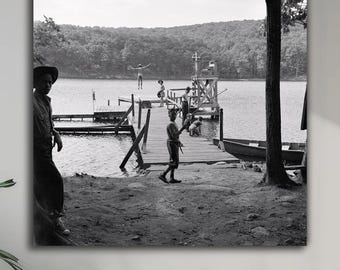 Gordon Parks, Vintage Lake Scene Photograph | Children at Summer Camp | Black and White Documentary Wall Art | Classic Americana