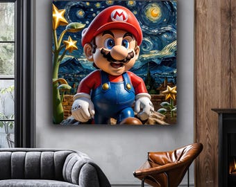 Mario Van Gogh Style Canvas Print: Abstract Minimalist Wall Art