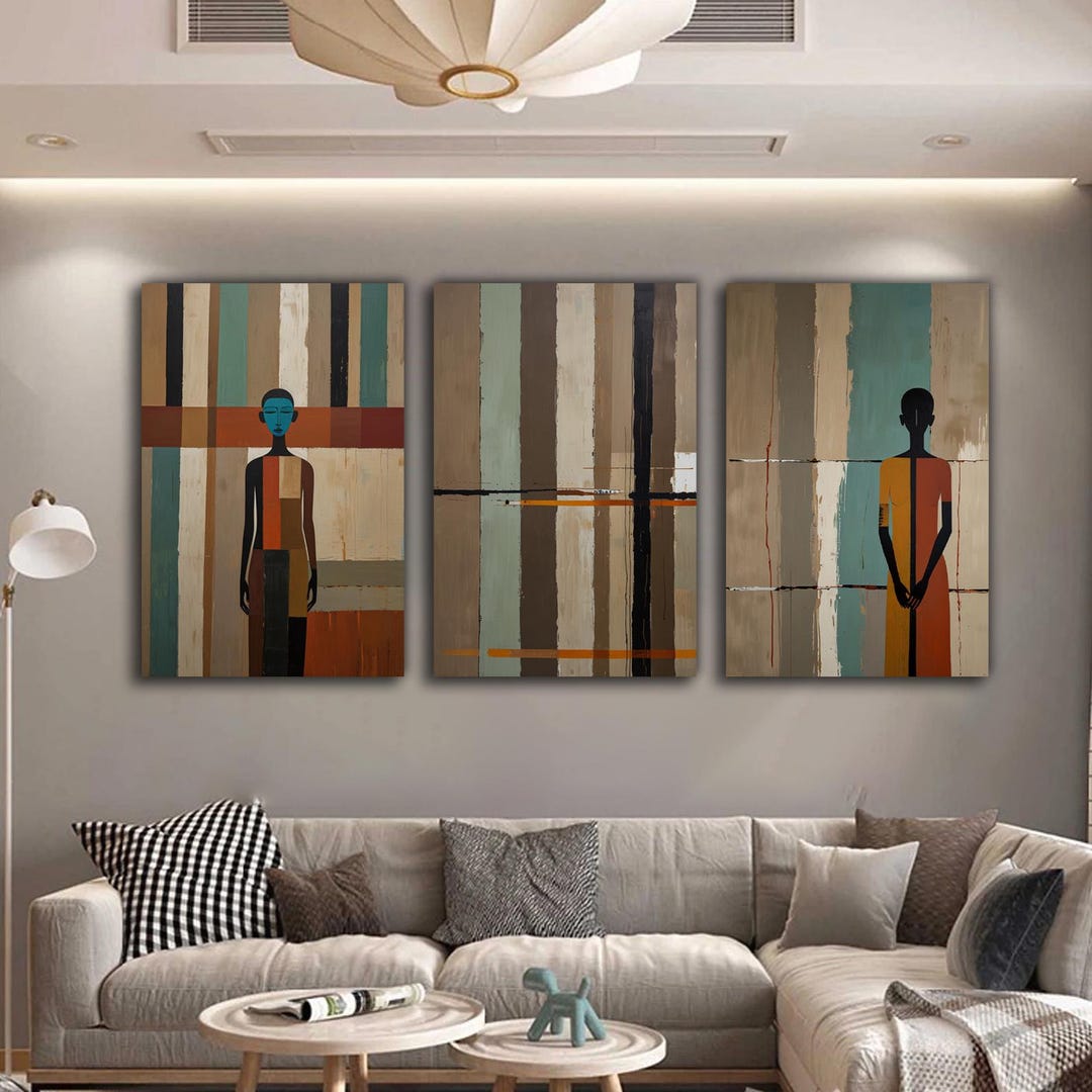 African Triptych Wall Art Set of 3 | Modern African Figures | Abstract ...