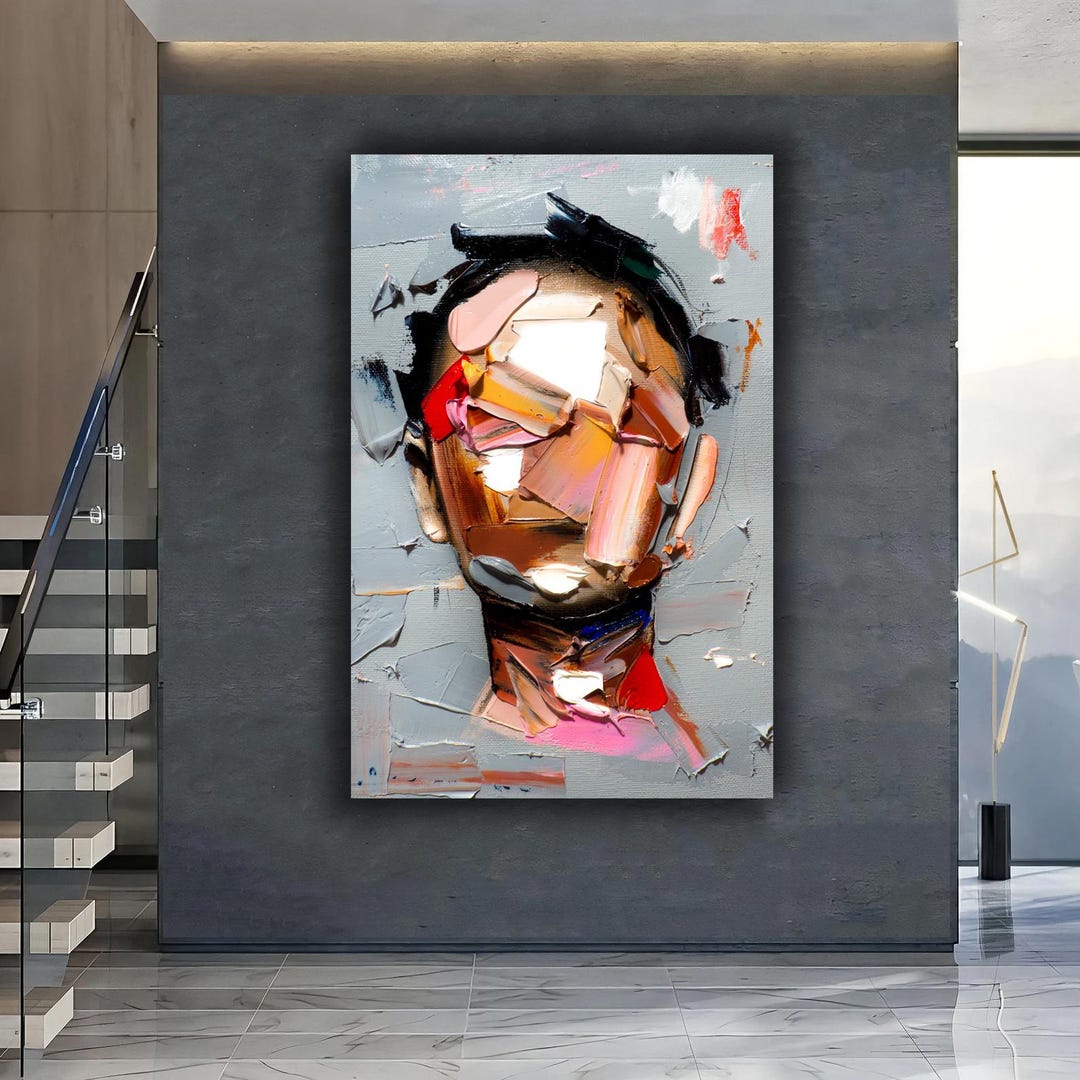 Abstract Face Oil Painting on Canvas: Textured Modern Portrait Art - Etsy