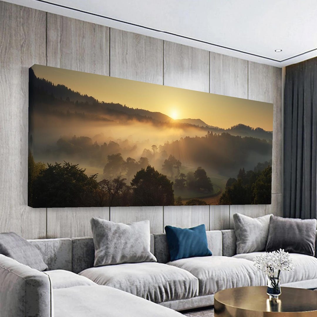 Misty Forest Canvas Print: Golden Sunrise Landscape Wall Art - Etsy