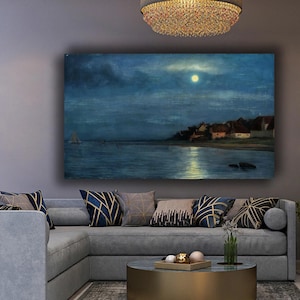Carl Bloch Moonlight Canvas Hellebæk Wall Art, Carl Bloch Canvas Wall Moonlight Canvas Art  Wall Decor, Carl Bloch Print,