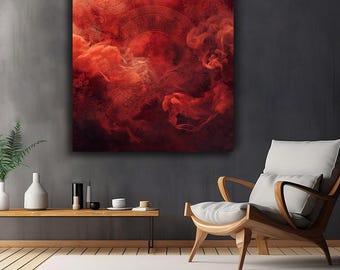 Abstract Red Smoke Canvas Art: Mystical Fiery Mist, Modern Home Decor