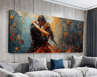 Romantic Embrace Canvas Art | Passionate Couple Painting | Modern Love Wall Art | Textured Fine Art Canvas Decor