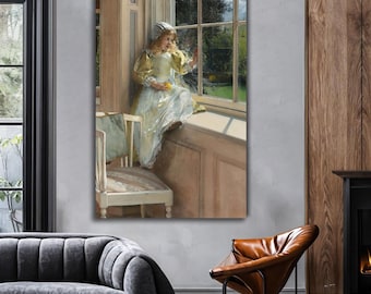 Alma-Tadema Victorian Canvas Art Print: A Looking Out of the Window (1881)