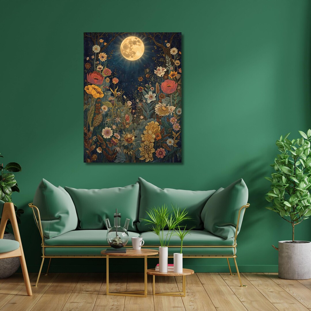 Klimt Forest Canvas Wall Art, Moonlit Night Landscape Wall Art, Rustic ...