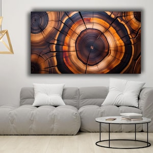 Abstract Tree Ring Canvas – Cracked Wood Texture Wall Art in Warm Amber Tones – Nature-Inspired Modern Home Decor