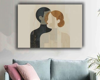 Abstract Couple Canvas Art: Minimalist Silhouette, Romantic Home Decor