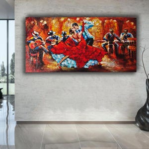 Flamenco Dance Oil Painting: Spanish Dancer in Red Dress