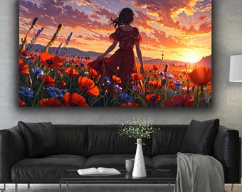 Poppy Field Canvas Print: Abstract Woman, Modern Wall Art