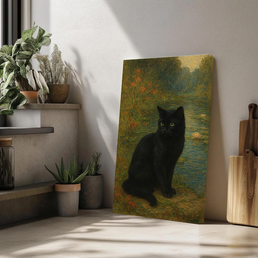 Black Cat Canvas Print: Elegant Abstract Wall Art - Etsy