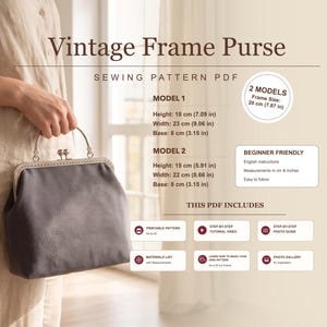 Vintage Purse Sewing Pattern PDF, A4 A3 Printable Pattern, Video Tutorial, Beginner Friendly
