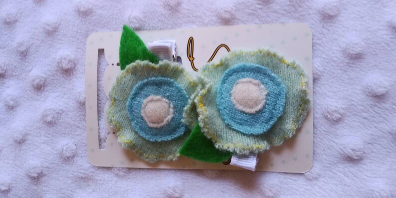 Recycled wool flower hair clips
