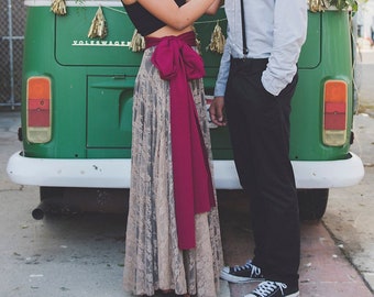 Custom Lace Sash Skirt: High Waist Full Circle Bridal Separates