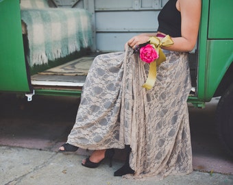 Lace Full Circle High Waist Sash Skirt~ Custom Size, Length, Fabrics. Mother of, Bridal Skirt, Bridesmaids,Formal, Shower, etc.