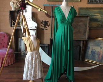 Custom Jewel-Toned TULIP HEM CUT Multiway Infinity Wrap Gown- 25+ Colors-  Converts to Strapless, Backless, Grecian~ Petite, Plus, Tall