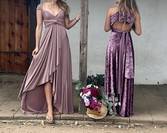 Girl's Long Velvet Infinity Wrap Dress- Metallic, Mauve, Crushed Lilac, Dusty Blue Velvets-Custom choose Length, Size-Jr, Tall, Flower Girl