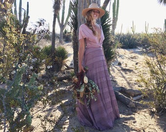 Dainty Ruffle Heather, Mauve, Ivory Lace Infinity Wrap Dress- Custom Combine Strap Color~ Elopement, Wedding, Vow Renewal. Plus, Maternity