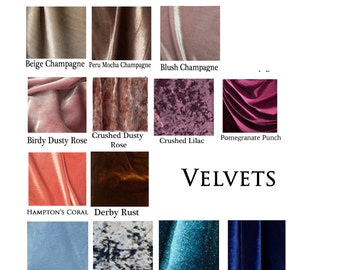 Velvet Swatch/ Sample of Fabric for the Coralie Beatrix Infinity Wrap Dress .99 cents PER Color Sample- Free Shipping in US