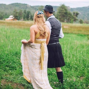 Boho Lace Tulipcut High/Low Infinity Dress & Optional Train. Custom Handmade in 25+ Colors