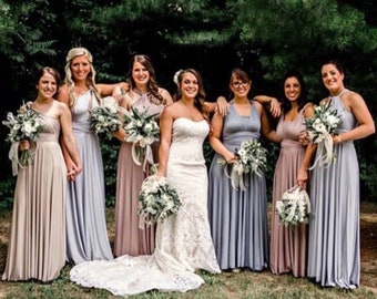 Metallic Maxi Multiway Dress- Champagne, Gold, Neutral  tones. Bridesmaids Dress, Maid of Honor, Mother of Bride, etc. Petite-Plus, Tall