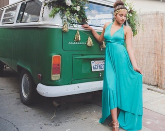 40+ Colors- Bridesmaids Maxi High/Low  Infinity Wrap Dress- Laguna Ocean, Pool Blue Turquoise~ Engagement, Honeymoon , Boho Prom