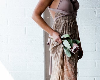 Paris Flea Market Lace with short slip Octopus Infinity Wrap Dress~ Custom Combine Fabrics- Wedding Guest, Party Dress