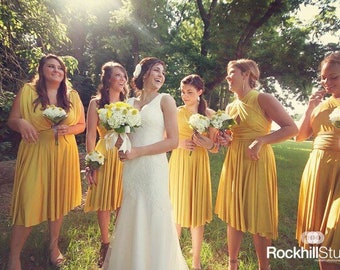 Multiway Dress- All sizes, customize length. Gold Infinity Short Wrap Dress - Bridesmaids, Maternity, Plus Size