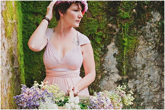 Coralie Beatrix Lace and Satin Layered Straps Infinity Convertible Wrap Dress Custom Combine Fabrics Size Length. Handmade in the USA Etsy