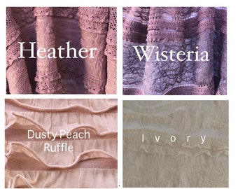 Ruffle Fabric Swatch for Coralie Beatrix Infinity Dress- .99 cents PER Color Sample- Free Shipping in US. Heather, Peach, Ivory, Wisteria-
