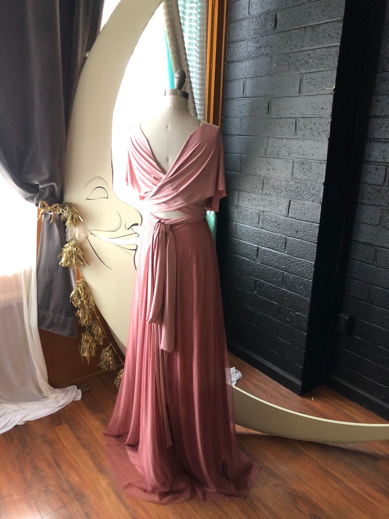 50 Long- Rose Swissdot Lace Infinity Wrap Dress- Bespoke Polkadot Bride Maternity Ready Made- Standard Bridesmaids Formal