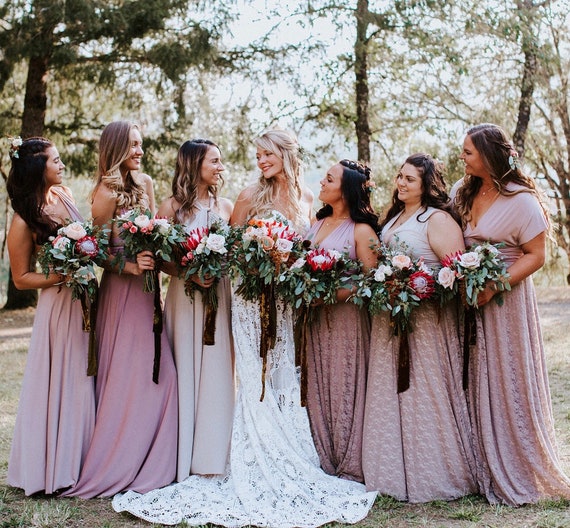 ombre blush bridesmaid dresses Custom Lace Infinity Wrap Dress: Boho Chic Gown, Made in USA Halter 5