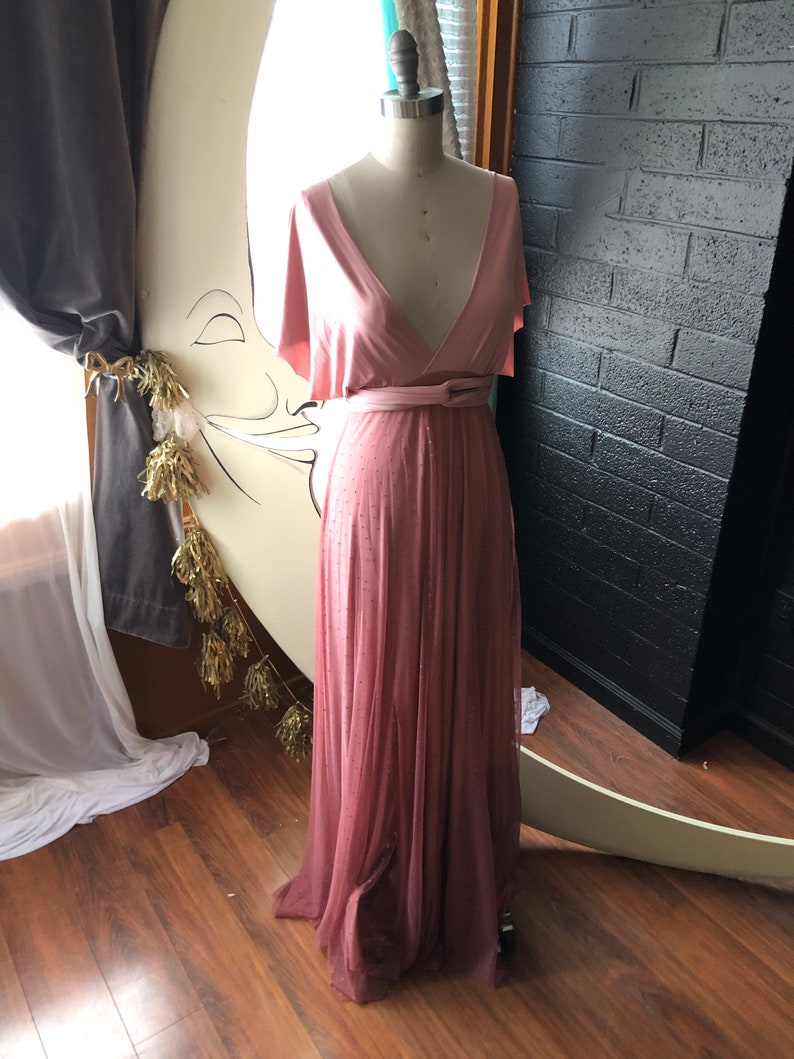 50 Long- Rose Swissdot Lace Infinity Wrap Dress- Bespoke Polkadot Bride Maternity Ready Made- Standard Bridesmaids Formal