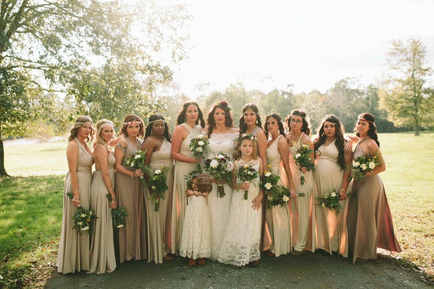 Earthy Champagne Ombre Mismatched Bridesmaids custom Infinity Convertible Wrap Gown Choose From Over 25 Colors Etsy UK