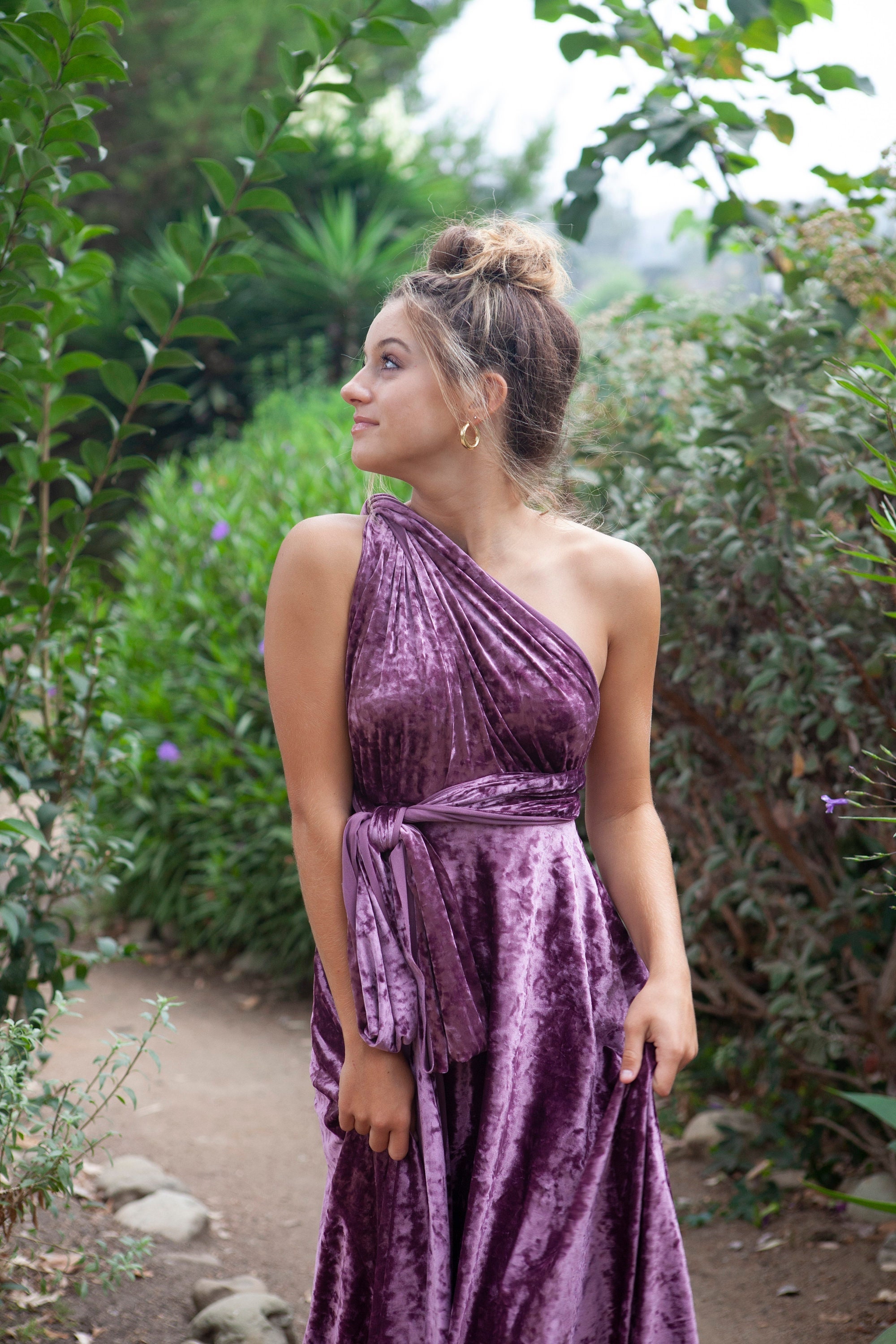 Girl's Long Velvet Infinity Wrap Dress- Metallic, Muted, Crushed Lilac