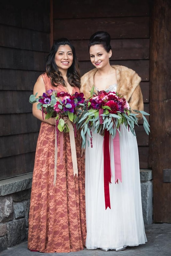 Full Floral Lace Infinity Wrap Gown- 20+ Color Combos- Persimmon/ Burgundy-Customize Fabrics! Fall Wedding, Bridesmaids Full Floral Lace Infinity Wrap Gown- 20+ Color Combos- Persimmon/ Burgundy-Customize Fabrics! Fall Wedding, Bridesmaids