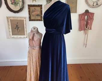 Maritime Vintage Ocean Navy Blue Velvet Infinity Gown- Ocean Navy, Green Velvet, Champagne- Plus Size, Tall, Wedding, Ball, Ballerina