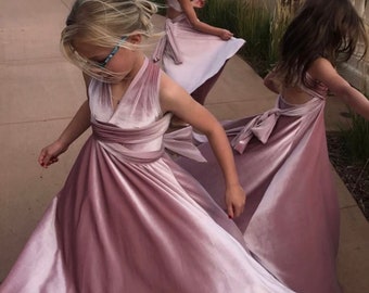 Junior's Long Velvet Infinity Wrap Dress- Metallic, Muted, Earthy Velvets-Custom choose Length, Size- Bridesmaid-Party-Jr, Tall, Flower Girl