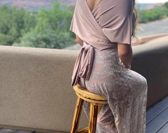 Lace Infinity Dress w/ Short Underskirt: Mother of the Bride Convertible Wrap Gown